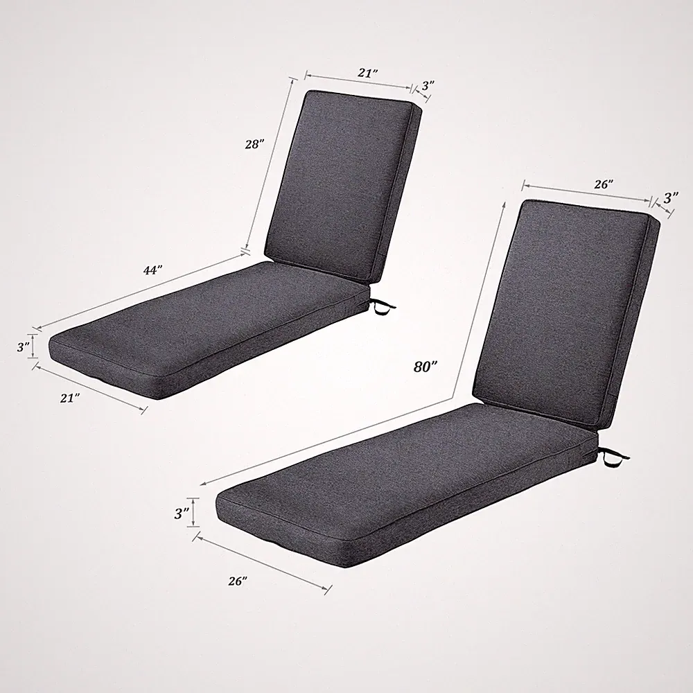 2 Pack Chaise Lounge Cushions 3" Thick UV & Water Resistant w/ Removable Cover