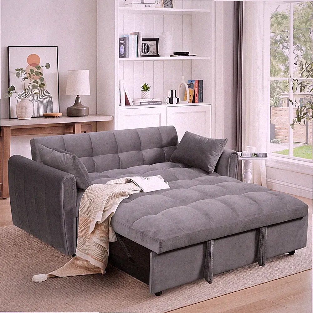 3 in 1 Convertible Sofa Bed 65" Sleeper Sofa Pull Out Couch Adjustable Backrest