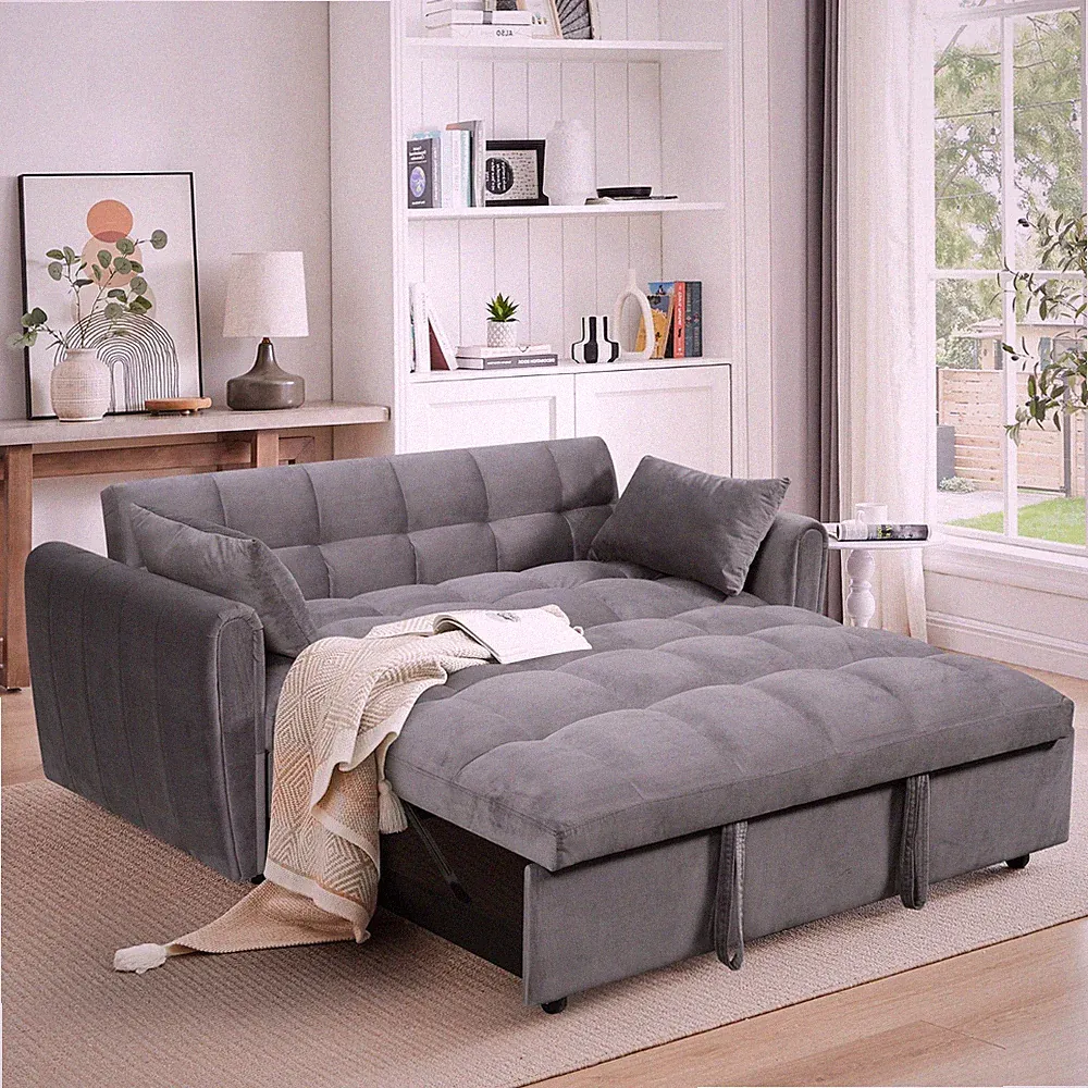 3 in 1 Sofa Bed 65 Inch Convertible Sleeper Sofa with Pull Out Bed Couch Pillows