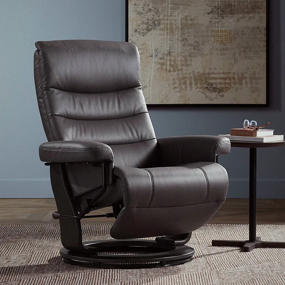 BenchMaster Peregrine 31" Wide Charcoal Faux Leather Swivel Recliner