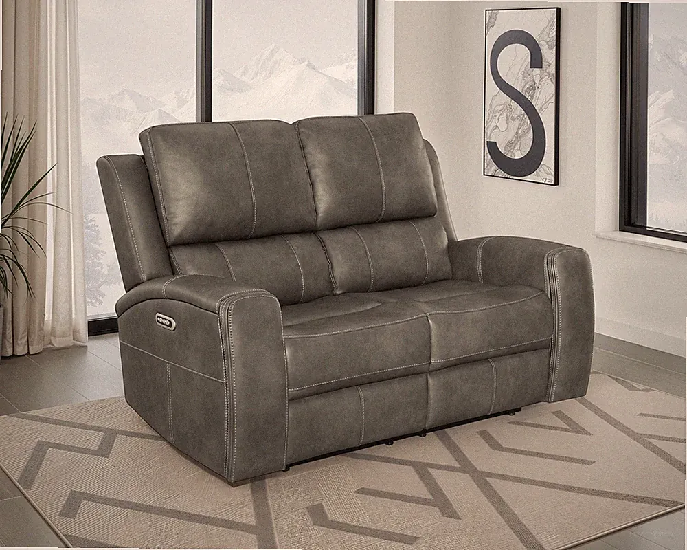 Coaster Brickston Faux Leather Triple Power Reclining Loveseat in Charcoal