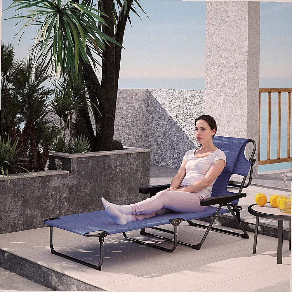 Folding Beach Lounge Chair with Face Hole, 4-Position Reclining Tanning Chair