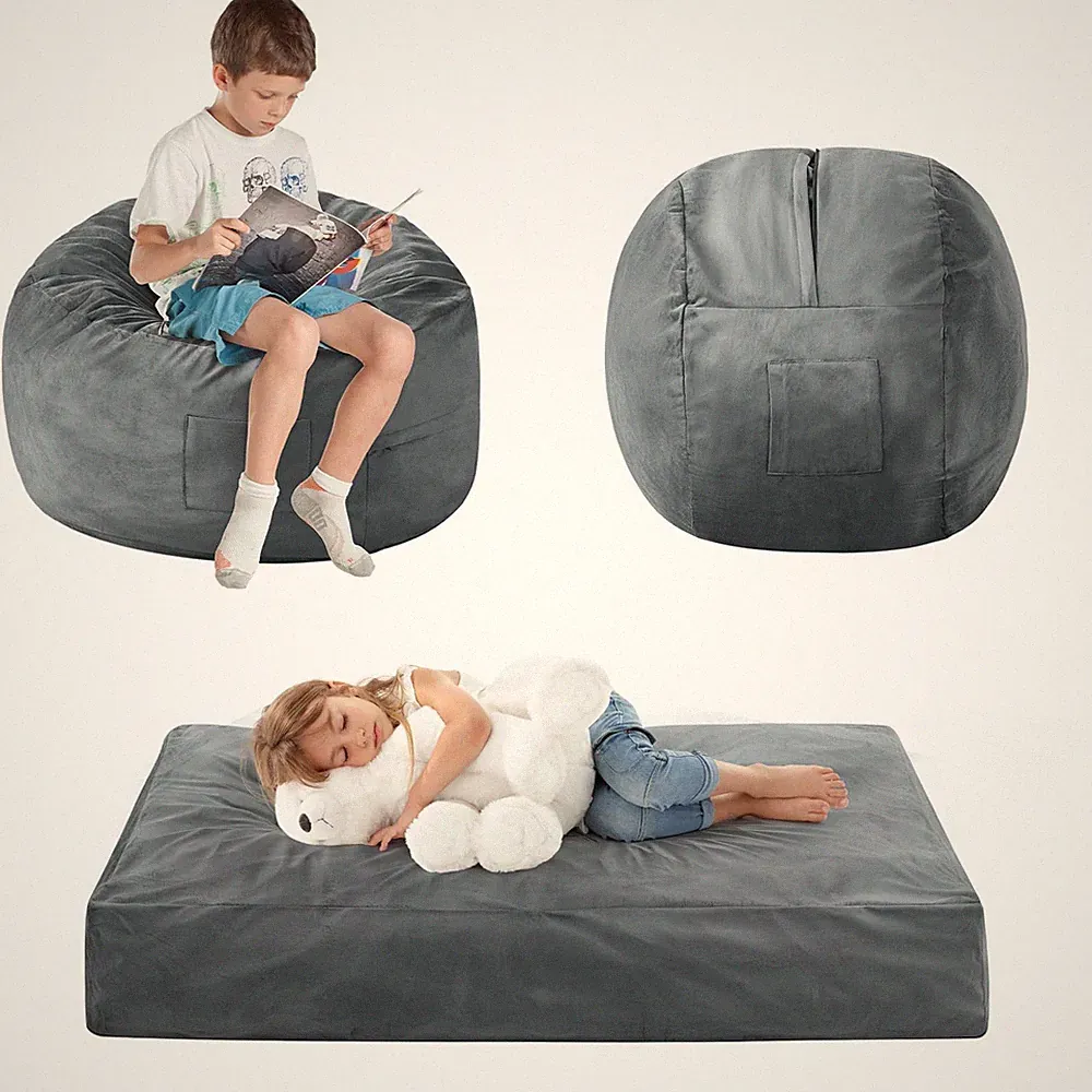 Kids Bean Bag Chair Bed - Convertible Lazy Chair to Floor Mattress with Fille...