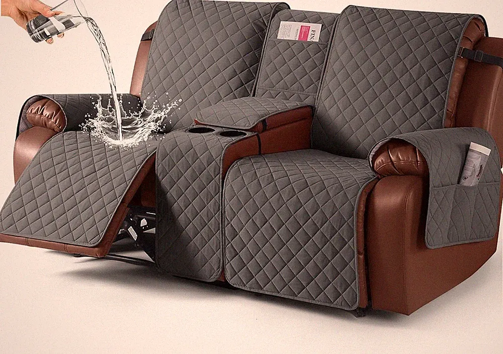KinC Waterproof Recliner Loveseat Cover with Console, Non-Slip