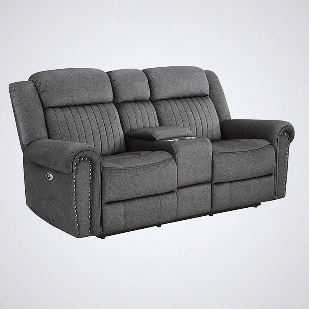Lexicon Brennen Microfiber Power Double Reclining Loveseat in Charcoal
