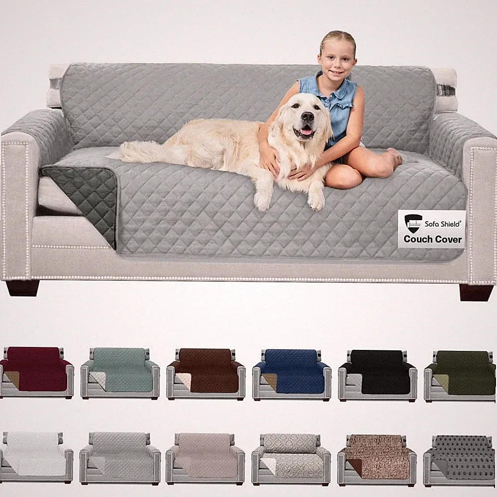 Light Gray Sofa Cover Stain Resistant Pet Friendly Reversible Slipcover