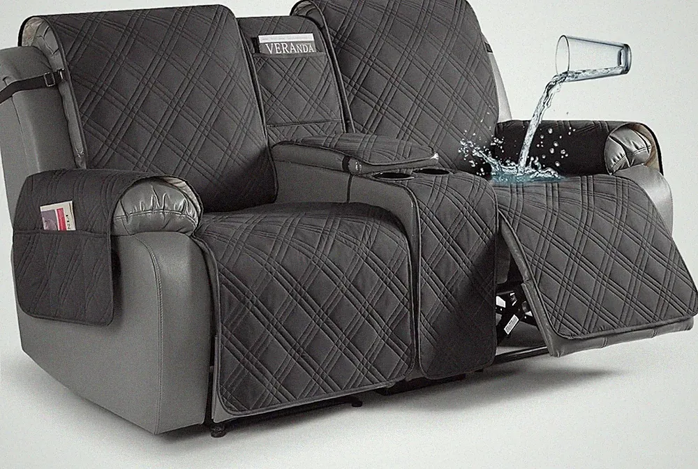 Loveseat Recliner Cover Waterproof Non-Slip 2 Seater Sofa Protector Charcoal Gra