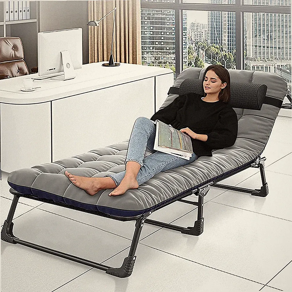 NAIZEA Updated 4-Fold Sleeping Cot Folding Chaise Lounge Chair Outdoor Adult Bed
