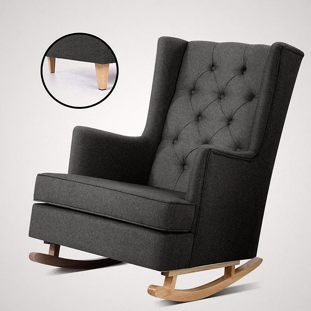 NNEDSZ Rocking Armchair Feeding Chair Fabric Armchairs Lounge Recliner Charcoal