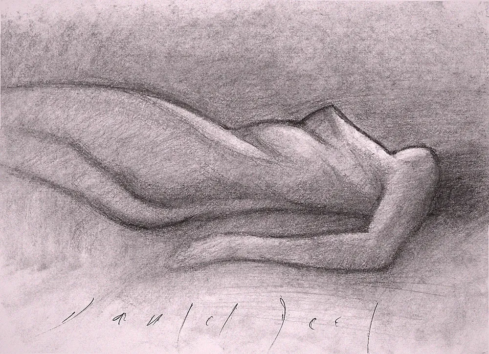 Original Reclining Female Nude Life Study Charcoal Figure Drawing 8x11 Signed