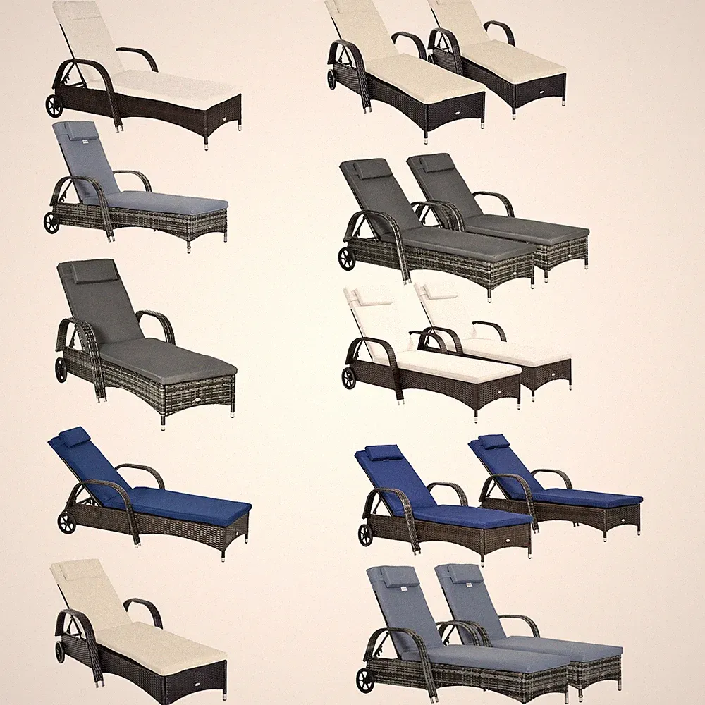 Outsunny Outdoor Reclining Sofa, Cushion, Armrests, PE Rattan, Rolling