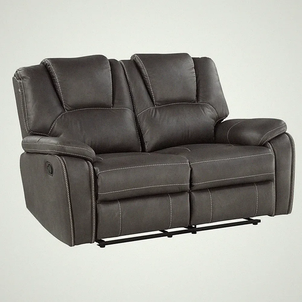 Pemberly Row Charcoal Faux Leather Manual Reclining Loveseat