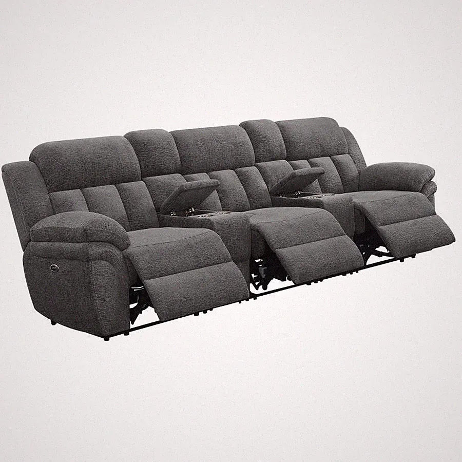 POWER CHARCOAL GREY 3 RECLINER RECLINING SOFA THEATER SEATS & CONSOLES FURNITURE
