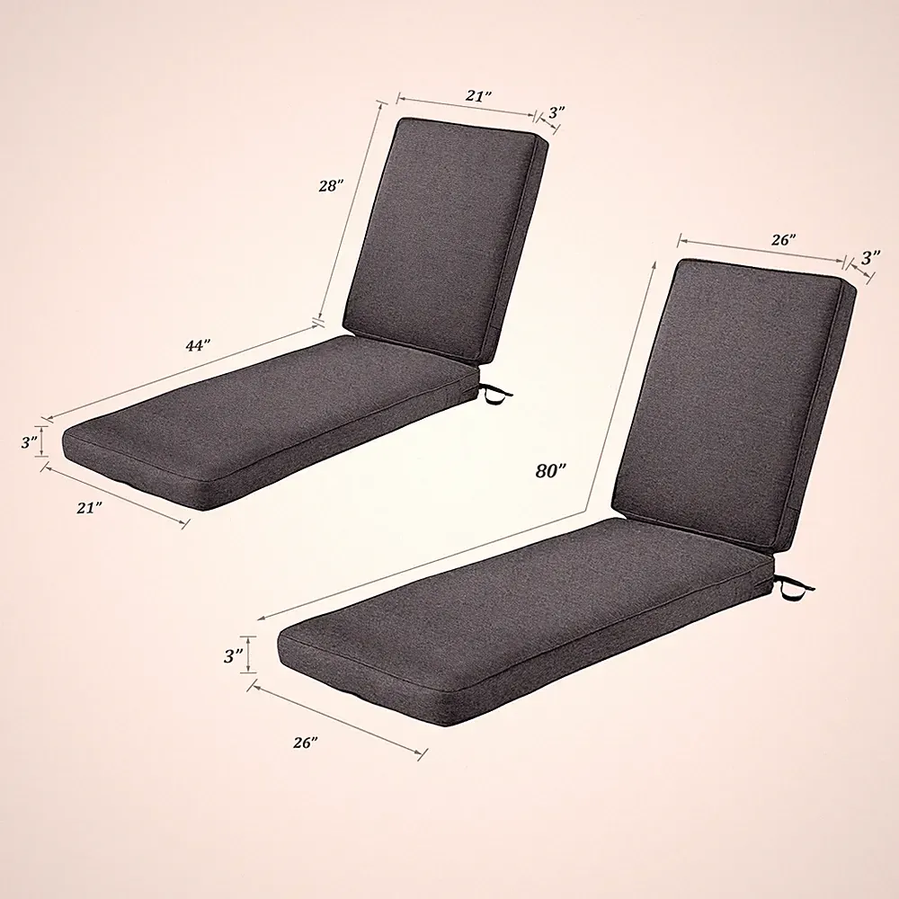 2Pack Chaise Lounge Cushion 80"x26"x3" UV-Resistant Outdoor Furniture Cushion