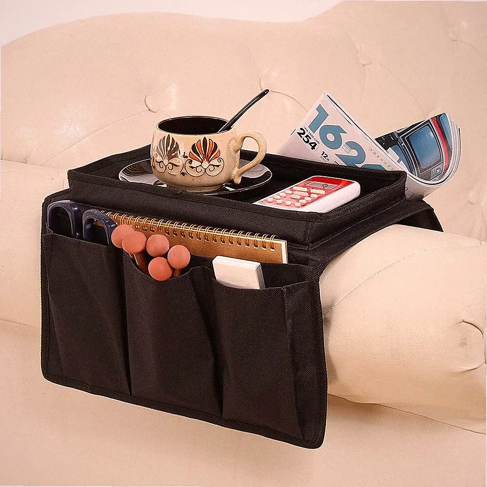 Sofa Armrest Organizer with Cup Holder Tray Chair Arm TV Remote Holder Recline