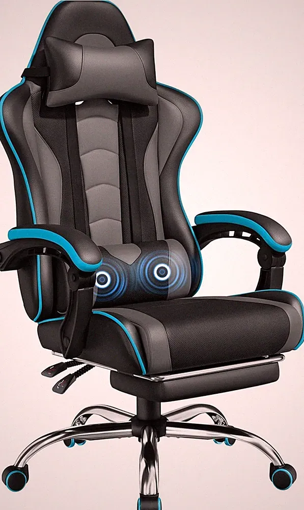 Video Game Chair with Massage Lumbar Support and Footrest Height Adjustable