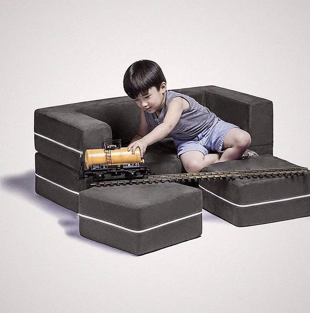 Zipline Modular Kids Loveseat Couch Ottoman Fold Out Lounger Charcoal NEW USA